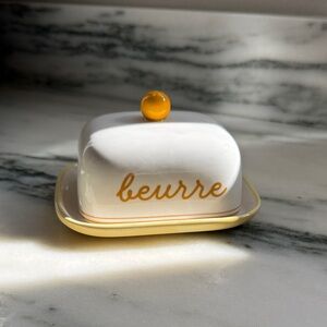 Anthropologie Ceramic Butter Dish in White and Yellow